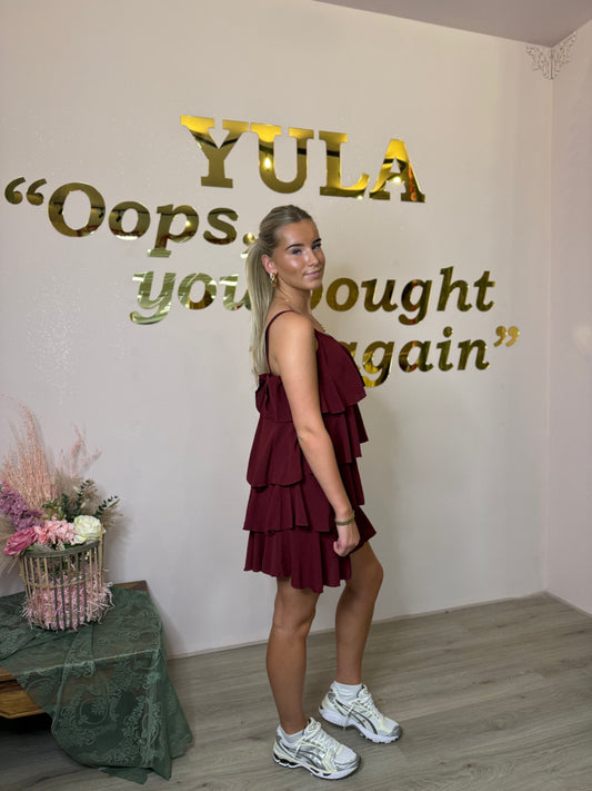 Senna Ruffel Jurk - Wijnrood
