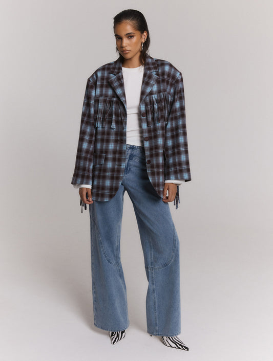 Aurelia Oversized geruite blazer van Refined Department - blauw/bruin
